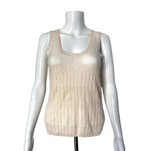 NWT $425 TSE Cashmere Silk Ivory White Pointelle Knit Top Sweater Shirt Small S